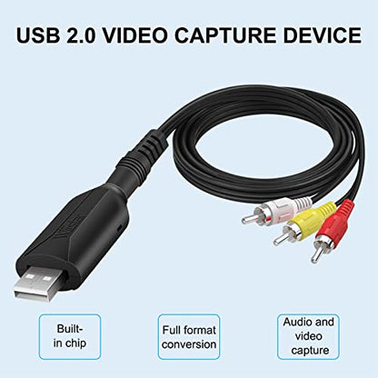USB Audio Video Capture Card, Video Grabber VHS VCR TV to DVD Converter Capture Card Adapter for Windows