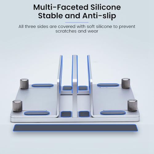 Aluminum Vertical Laptop Stand for Desk, Adjustable Dual Slot Holder(up to 1.73 inches), Compatible with MacBook Pro, MacBook Air and Other Laptop - Save Space & Improve Airflow, Silver