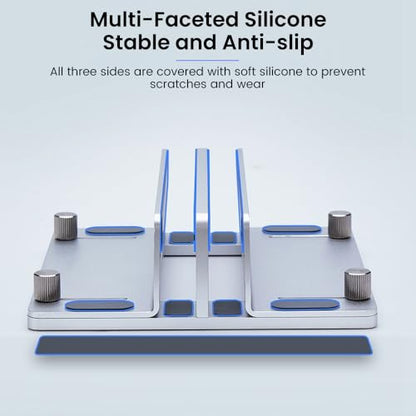 Aluminum Vertical Laptop Stand for Desk, Adjustable Dual Slot Holder(up to 1.73 inches), Compatible with MacBook Pro, MacBook Air and Other Laptop - Save Space & Improve Airflow, Silver