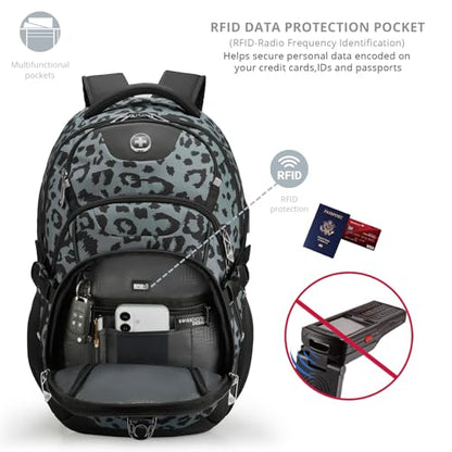 Swissdigital Laptop Backpack, Gray Leopard | USB Charging Port, Travel Backpack, 31l Capacity, For Men - color: Gray Leopard