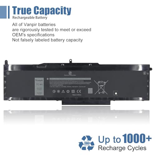 VG93N Laptop Battery Compatible with Dell Latitude 15 5580 5590 5591 E5580 E5590 E5591 Precision 15 3520 3530 M3520 M3530 Series Notebook WFWKK 0WFWKK 11.4V 92Wh 7666mAh 6-Cell - size: 13.05*3.72*0.28 inch VG93N