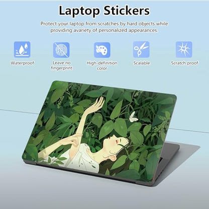Universal Laptop Skin Sticker with 2 Wrist Pad Skins, Waterproof Scratch Resistant Vinyl Laptop Cover Decal, Cut to Fit for 11–15.6 Inch MacBook HP Dell Lenovo, Green Plant Girl - color: Green Plant Girl