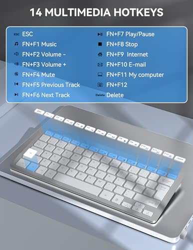 TECKNET 2.4G Wireless Keyboard, Ultra Slim Compact Computer Keyboard with Media Hotkeys, Silent Small USB Keyboard for Laptop PC Desktop Smart TV Notebook Chromebook-Silver - color: Silver