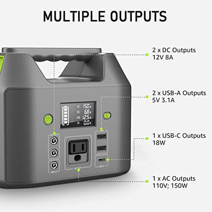 EnginStar 155Wh Power Bank 150Wh Portable Power Station 110v Battery Pack 6 Outputs with AC Outlet LED Light for Outdoor Camping Road Trip Emergency - color: Grey