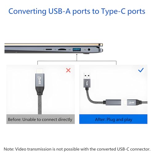 USB to USB C Cable Adapter – 10Gbps High Speed USB 3.2 Converter Data Transfer 60W Fast Charging, Compatible with Laptops, PCs, Flash Drives (1.65 ft, Grey) - color: Grey 1.65ft (Pack of 1)