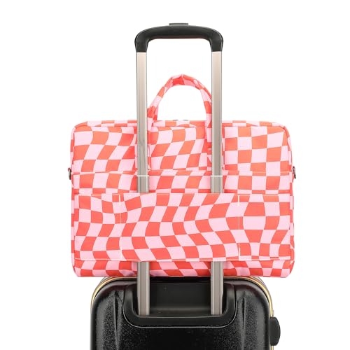 Laptop Shoulder Bag15.6inch women men Waterproof 16inch Computer Bags Women Business Office Work Bag Briefcase 14 inch case - color: Pink Checker
