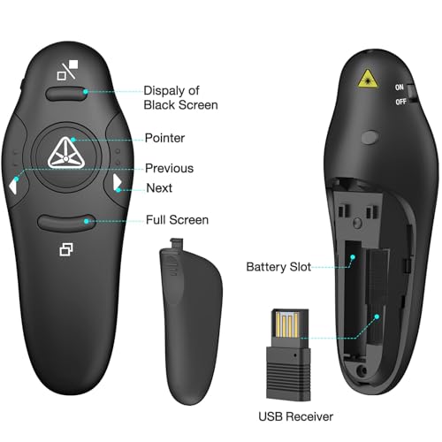 Presentation Clicker Wireless Presenter Remote USB Control Powerpoint PPT Clicker, Clicker RF 2.4GHz Presenter Remote Google Slide Advancer Powerpoint Clicker for Computer/Laptop/Mac/Keynote - color: A-Red