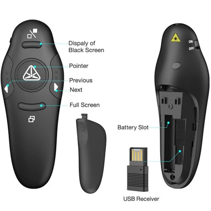 Presentation Clicker Wireless Presenter Remote USB Control Powerpoint PPT Clicker, Clicker RF 2.4GHz Presenter Remote Google Slide Advancer Powerpoint Clicker for Computer/Laptop/Mac/Keynote - color: A-Red