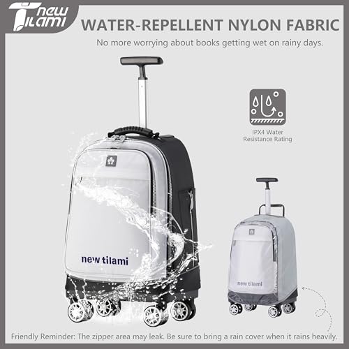 NEW TILAMI 19 Inch Rolling Backpack for School Travel with 4 Spinner Wheels | 360°rotating Universal Wheel, Large Organizer Compartments, Adjustable Handle, Carry on for School Students Business Travel - color: Pure White