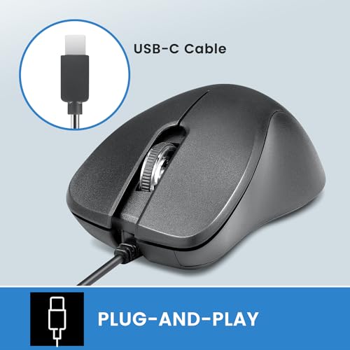 Perixx PERIMICE-221C USB Type C Wired Ergonomic Mouse - 4.9 Ft Cable - Optical 1200 DPI Design - Black……