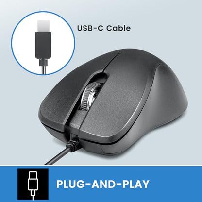 Perixx PERIMICE-221C USB Type C Wired Ergonomic Mouse - 4.9 Ft Cable - Optical 1200 DPI Design - Black……