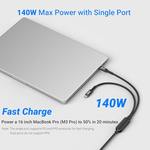 2-in-1 USB C to USB C Cable 140W,4ft Fast Charging Cable Compatible with iPhone 16/15 Series/MacBook Pro/Samsung Series and All USBC Device