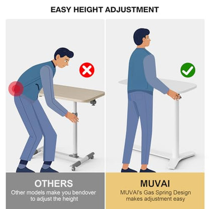 Muvai Overbed Bedside Table with Hidden Casters,30 Inches Adjustable Height Pneumatic Mobile Laptop Standing Desk, Rolling Computer Table for Home & Hospital Use ，White 30" W x 17.7" D - color: White