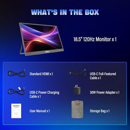 InnoView 2K Portable Monitor for Laptop 18.5" 2560x1440p QHD 120Hz 100% sRGB USB-C Standard HDMI Gaming Monitor,HDR Travel External Second Screen for Laptop, PC, Game Consoles - size: 18.5