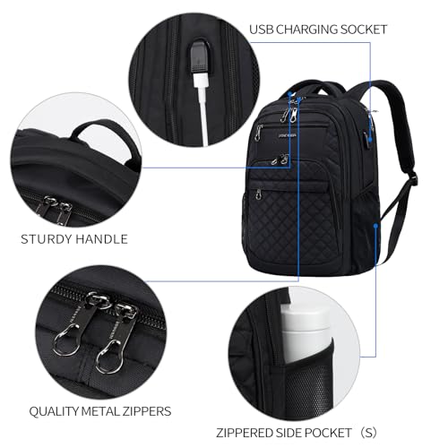 KROSER Travel Laptop Backpack 17 Inch Large Computer Backpack Black | Water-Repellent Daypack, USB Charging Port, RFID Pockets, for Work/Business/College/Men/Women, Quilted - color: Quilted Black