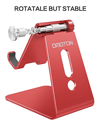 OMOTON C2 Adjustable Aluminum Cell Phone Stand with Charging Cutout, Red | Sturdy 3mm Aluminum, Charging Port, 270° Adjustable, Non-Slip Silicone Pads, Works with Thick Cases, for All Smartphones - color: Red