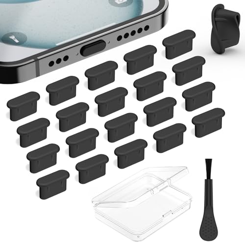 USB C Dust Plug, 20Pcs USB C Port Plug Cover Silicone USB C Cover Type-C Charging Port Protector Cover for iPhone 17/16/15 Series, for Samsung Galaxy S26-S20, All USB C Devices - color: 20Black