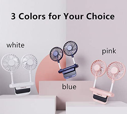 Desktop Fan with 2 Rotatable Heads, 3 Speeds, Sturdy Clamp, USB Powered Cooling Fan for Office Desk & Laptop - color: Pink