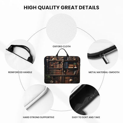 14 inch Laptop Sleeve with Handle Shockproof Laptop Bag Waterproof Computer Cover Bag Books on The Bookshelf Briefcase