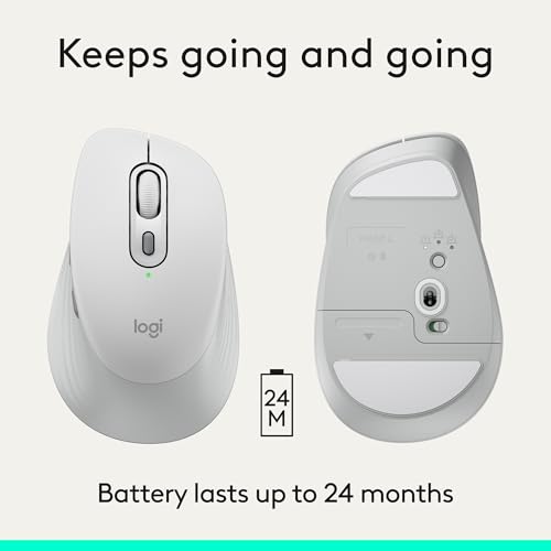 Logitech Signature Comfort M840 L Wireless Mouse, Bluetooth Mouse with Silent Clicks, SmartWheel, Customizable Buttons, Multi-Device Compatibility for Windows, MacOS, iPadOS - Off White - color: Off White, style: No Palm Cushion