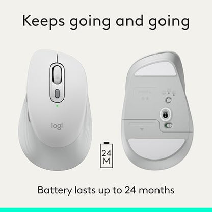 Logitech Signature Comfort M840 L Wireless Mouse, Bluetooth Mouse with Silent Clicks, SmartWheel, Customizable Buttons, Multi-Device Compatibility for Windows, MacOS, iPadOS - Off White - color: Off White, style: No Palm Cushion