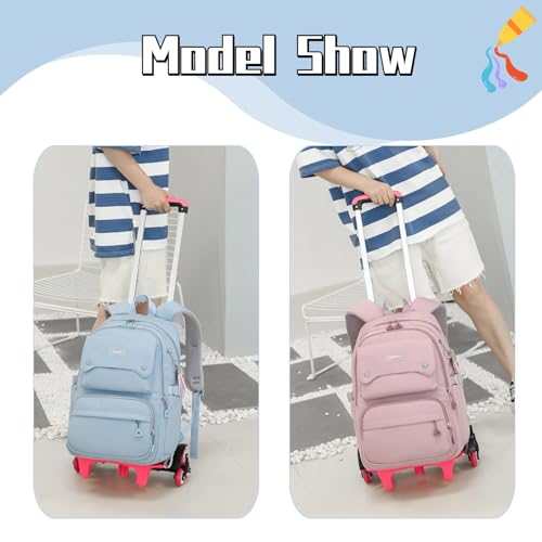 Solid Color Girls Rolling Backpack with Wheels Schoolbag Elementary School Student Trolley Daypack - color: A-pink - Two Wheels, size: 2 Wheels
