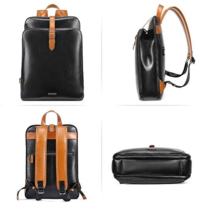 CLUCI Leather Backpack for Women, 15.6 inch Laptop Bag, Large Genuine Work Backpack Travel Back - color: 0-3 Black With Brown
