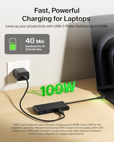 Belkin USB-C Hub 7-Port 4K HDMI SD MicroSD 100W PD for Neo MacBook & More | HDMI 2.0 display support, SD and MicroSD card slots, compatible with Neo MacBook, iPad Pro, and Chromebook - style: 7-in-1 USB-C Hub