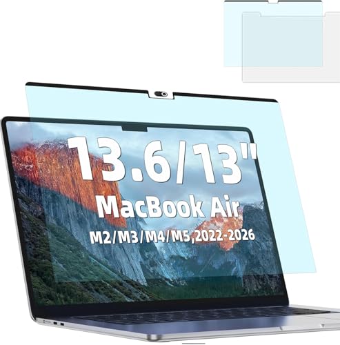 Magnetic Anti Blue Light Screen Protector for MacBook Air 13.6/13 Inch (2022-2026, M2, M3, M4, M5), Removable MAC 13.6" Blue Light Filter , Bubble-Free Install , Eye Protection Glare Laptop Screen Protector - size: MacBook Air 13.6 inch