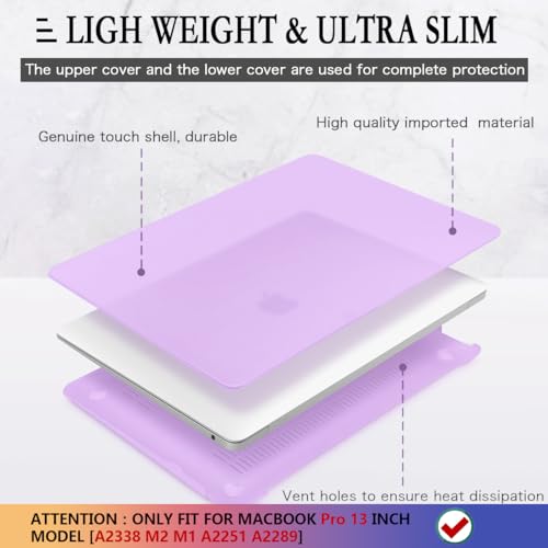 CISSOOK Case for MacBook Pro 13 Inch 2020-2025 Release M1 M2 | 4in1 Set Laptop Hard Shell Cover for MacBook Pro 13" A2251 A2289 A2338 Keyboard Cover and Screen Protector, Matte Purple - color: Matte Purple