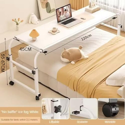 Overbed Table with Wheels, Overbed Desk with Adjustable Length and Height, Rolling over Bed Desk, over the Bed Table on 4 Lockable Wheels Heavy Duty Laptop Tables for Home Office Hospital Bedroom