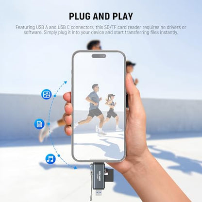 NEEWER TF & SD Card Reader USB C USB A, Type C to Micro SD Adapter, Dual Slot High Speed USB3.1 Gen1 Memory Card Reader for MicroSD, SDHC, SDXC Cards, Compatible with iPhone Android Computer, CP01D