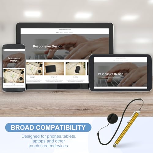 PATIKIL 2 Pcs Screen Capacitive Pen with Spring Rope Fixing Dock High Sensitivity for Mobile Phone Car Navigation GPS POS Tablet Laptop, Gold Tone - color: Gold Tone