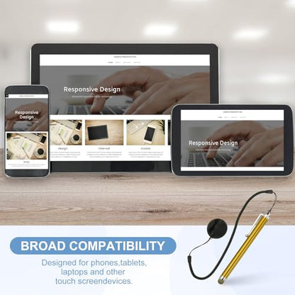 PATIKIL 2 Pcs Screen Capacitive Pen with Spring Rope Fixing Dock High Sensitivity for Mobile Phone Car Navigation GPS POS Tablet Laptop, Gold Tone - color: Gold Tone