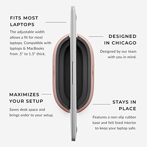 HumanCentric Vertical Laptop Stand in Vegan Cognac Leather, Adjustable | Upright Adjustable Holder and Dock, Fits MacBook Pro and Other Laptops .5" to 1.5", Clamshell Compatible - color: Cognac Leather