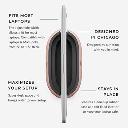 HumanCentric Vertical Laptop Stand in Vegan Cognac Leather, Adjustable | Upright Adjustable Holder and Dock, Fits MacBook Pro and Other Laptops .5" to 1.5", Clamshell Compatible - color: Cognac Leather