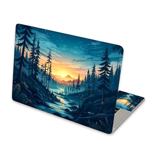 Universal Laptop Skin Sticker for 12/13/14/15.6 Inch Laptops, Reusable Vinyl Laptop Decal Cover, Waterproof Scratch Resistant Notebook Skin with 2 Wrist Pads,Sunset Forest - color: Sunset Forest