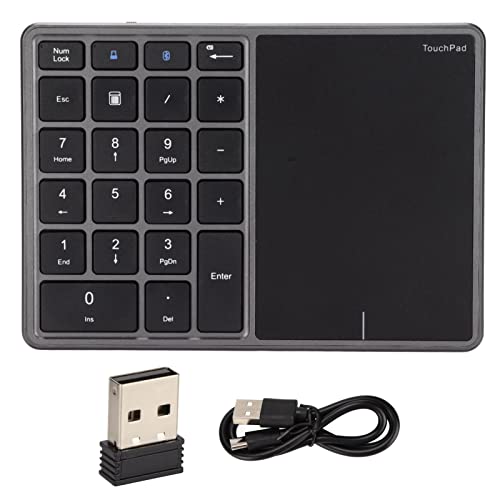 Zunate Numeric Keypad, 22 Keys Type C Rechargeable Number Pad with Touchpad, USB Receiver, Dual Mode Mini Numeric Keypad for Laptop, PC (Grey)
