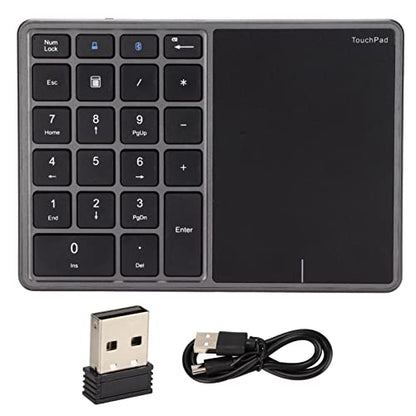 Zunate Numeric Keypad, 22 Keys Type C Rechargeable Number Pad with Touchpad, USB Receiver, Dual Mode Mini Numeric Keypad for Laptop, PC (Grey)