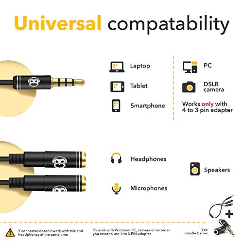 Y Splitter - Mic and Mic - TRRS Audio Signal Splitter Cable for Lavalier Microphone