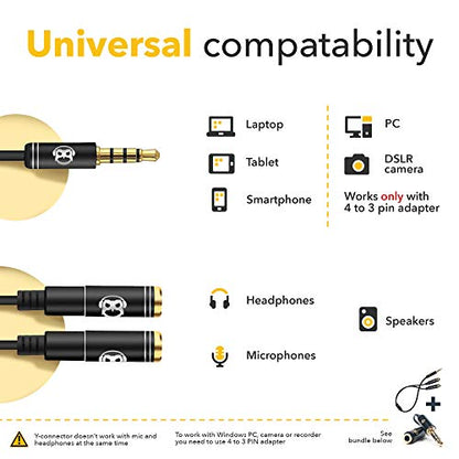 Y Splitter - Mic and Mic - TRRS Audio Signal Splitter Cable for Lavalier Microphone