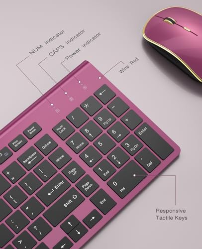 Wireless Keyboard Mouse Combo,J JOYACCESS 2.4G Compact and Ultra Slim Wireless Keyboard and Mouse for Windows, Computer, Desktop, PC, MacBook Air, Laptop-Wine Red - color: wine red