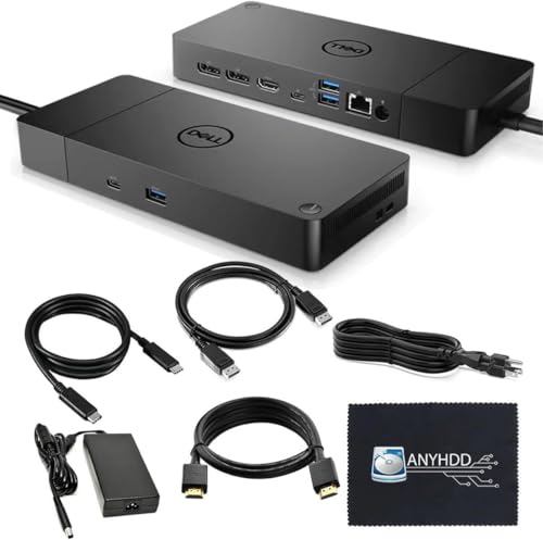 WD19DCS Dell Docking Station Dual Monitor - 4K Display, USB-C Performance Dock with 240W Adapter, HDMI, DisplayPort, USB-C Cables & Cloth (Renewed)
