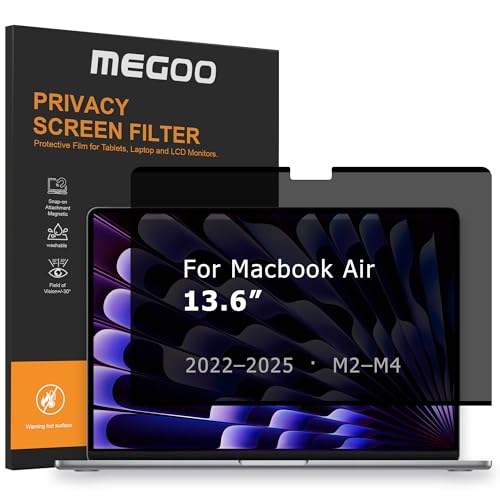 Megoo Magnetic Privacy Screen for MacBook Air 13.6" (A2681-A3113-A3240, 2022–2025), 30° Viewing Angle, Blue Light Filter, Matte Finish, Anti-Glare Eye Protection – Premium Business Protection - size: Macbook Air 13.6 Inch (2022-2025)