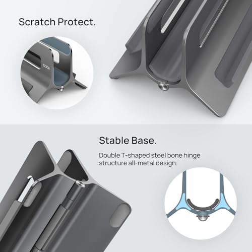 Vertical Laptop Stand for Desk, Gravity Auto Lock MacBook Stand, Aluminum Laptop Holder Vertical Compatible with MacBook Pro, Air, Tablet, Space-Saving Organize Work & Home Office, Gray - color: Space Grey