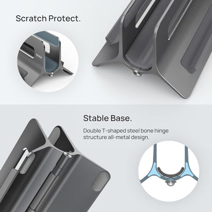 Vertical Laptop Stand for Desk, Gravity Auto Lock MacBook Stand, Aluminum Laptop Holder Vertical Compatible with MacBook Pro, Air, Tablet, Space-Saving Organize Work & Home Office, Gray - color: Space Grey