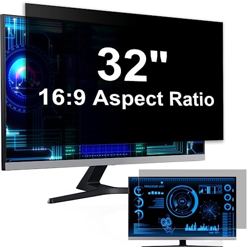 32 Inch Computer Privacy Screen Filter for 16:9 Widescreen Monitor, Removable Eye Protection Anti Glare Blue Light Filter Privacy Shield, Anti Scratch Anti Spy Screen Protector Film 32 in - size: 32'' (16:9)-1 pack