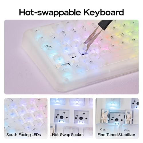 KiiBoom Phantom98 Lite 96% Wireless Mechanical Gaming Keyboard, VIA Programmable, Creamy Keyboard with Gasket, 8000mAh Battery, Hot Swap, RGB Backlits, NKRO for Win/Mac (Clear, Mochi Switch) - color: Clear, size: Mochi Switch