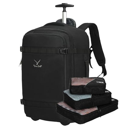 Hynes Eagle Rolling Backpack 42L Backpack with Wheels Airline Approved Carry on Luggage Laptop Travel Suitcase Bag for Women Men Jet Black with 3PCS Packing Cubes Set Black - color: Jet Black