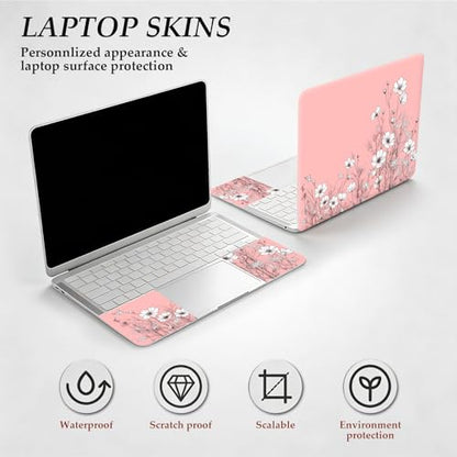 DEGDFSGR 12.1-15.6 Inch Universal Reusable Laptop Skin Sticker Decal, Waterproof Removable Protector for Notebook Cover, Scratch-Resistant Vinyl Cuttable Full Wrap Sticker, Pink Cosmos Flower - color: Pink Cosmos Flower